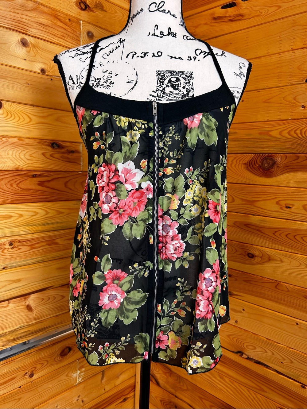 Black floral swing tank with racer back straps